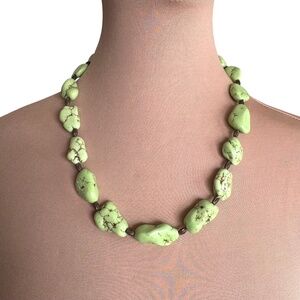 Lime Green Stone Nugget Necklace 21.5" Statement